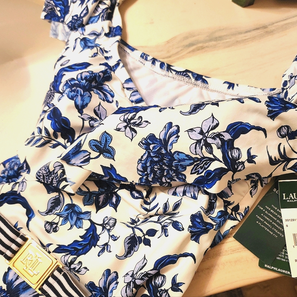 Ralph Lauren Women's size Small, blue floral Swimsuit, New With Tags